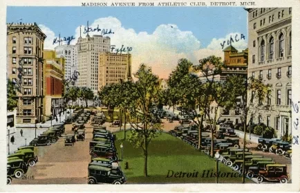 Postcard - Madison Avenue from Athletic Club, Detroit, Mich