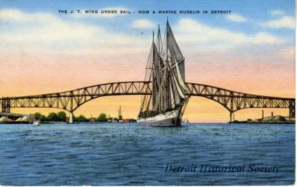 Postcard - The J. T. Wing Under Sail - Now a Marine Museum in Detroit