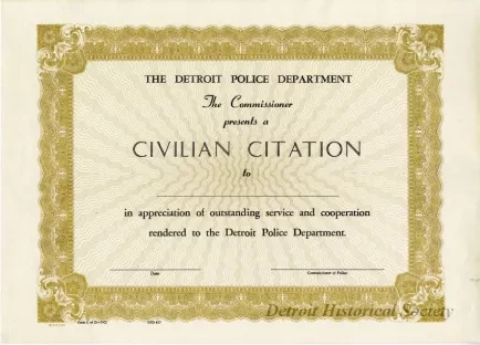 Certificate - The Detroit Police Department
Civilian Citation