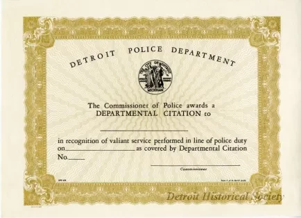 Certificate - Detroit Police Department
Departmental Citation