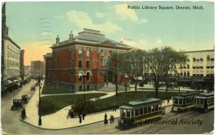 Postcard - Public Library Square, Detroit, Mich. - Public Library Square, Detroit, Mich.