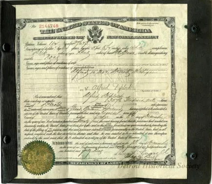 Certificate, Naturalization - Certificate of Naturalization