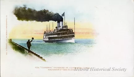 Postcard - Str. "Tashmoo" Entering St. Clair Ship Canal, Eskaheen ("The Flats")