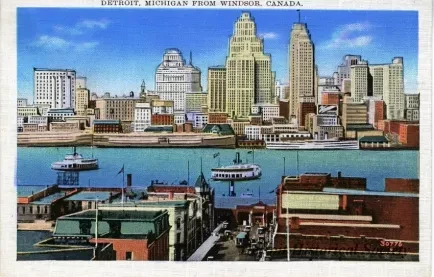 Postcard - Detroit, Michigan from Windsor, Canada