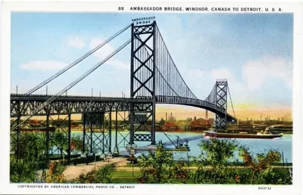 Postcard - Ambassador Bridge, Windsor, Canada to Detroit U.S.A. - Ambassador Bridge