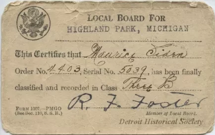 Card, Draft - Local Board for Highland Park, Michigan