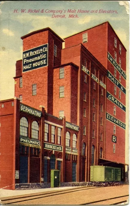 Postcard - H.W. RIckel & Company's Malt House and Elevators, Detroit, Mich.