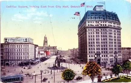 Postcard - Cadillac Square, looking East from City Hall, Detroit, Mich. - Cadillac Square, looking East from City Hall