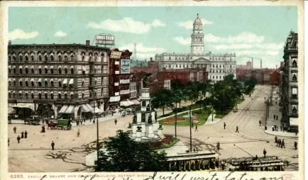 Postcard - Cadillac Square and County Building, Detroit Mich.