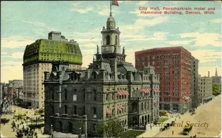 Postcard - City Hall, Pontchartrain Hotel and Hammond Building, Detroit, Mich.