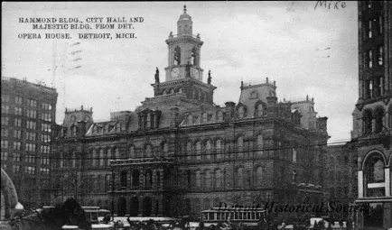 Postcard - Hammond Bldg., City Hall and Majestic Bldg. from Det. Opera House. Detroit, Mich.