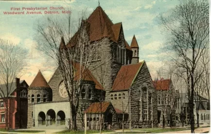 Postcard - First Presbyterian Church, Woodward Avenue, Detroit, Mich.