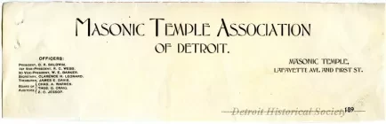 Paper, Letterhead - Masonic Temple Association of Detroit