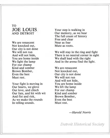 Poster - To Joe Louis and Detroit