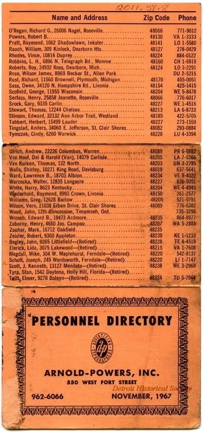 Directory, Telephone - Personnel Directory
Arnold-Powers, Inc.