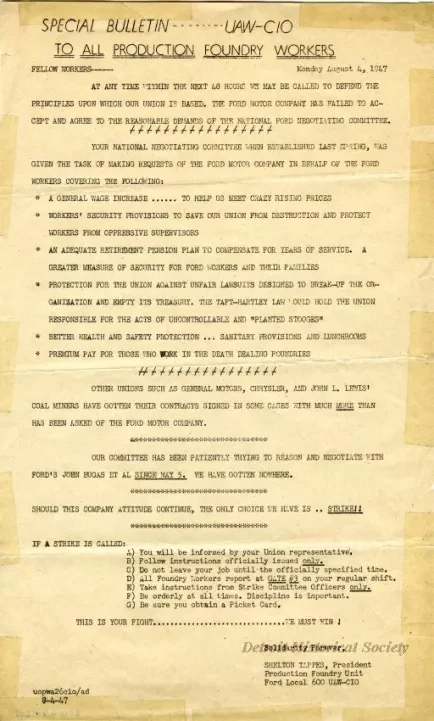 Announcement - Special Bulletin to All Production Foundry Workers