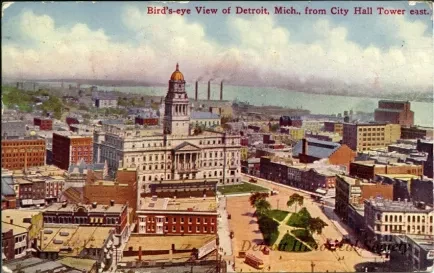 Postcard - Bird's-eye View of Detroit, Mich., from City Hall Tower east.