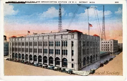 Postcard - Detroit News Building and Broadcasting Station (WWJ), Detroit, Mich