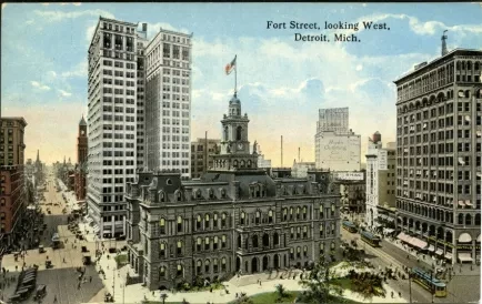 Postcard - Fort Street looking West, Detroit, Mich.