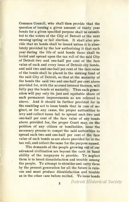 Booklet - Communication of Hon. Wm. C. Maybury on Controller F. A. Blades' Plan for Making Permanent Improvements in the City of Detroit by the Issue of Thhirty Year Four Per Cent Bonds.