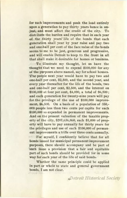 Booklet - Communication of Hon. Wm. C. Maybury on Controller F. A. Blades' Plan for Making Permanent Improvements in the City of Detroit by the Issue of Thhirty Year Four Per Cent Bonds.