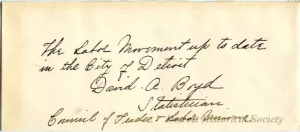 Envelope - The Labor Movement up to Date in the City of Detroit.