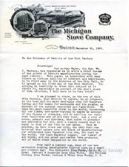 Letter - The Michigan Stove Company