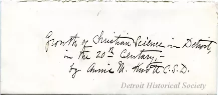 Envelope - Growth of Christian Science in Detroit in the 20th Century