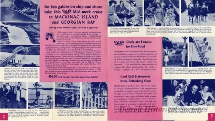 Booklet - D&C Lake Lines Low Cost All-Expense Romance Cruises to Mackinac Island, Harbor Springs, Georgian Bay, visit Buffalo and Niagara Falls.