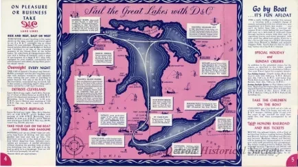Booklet - D&C Lake Lines Low Cost All-Expense Romance Cruises to Mackinac Island, Harbor Springs, Georgian Bay, visit Buffalo and Niagara Falls.