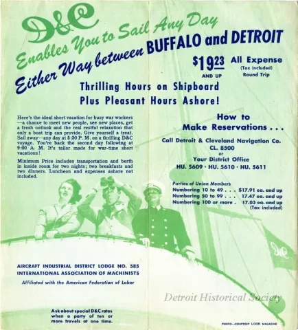 Brochure - Announcing Daily D&C Waterway Vacations for War Workers between Buffalo & Detroit