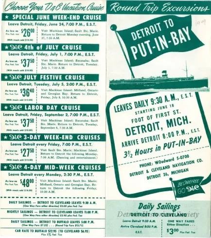 Brochure - Round Trip Excursions: Detroit to Put-In-Bay