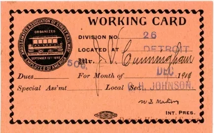 Card, Union - Working Card
Amalgamated Association of Street Railway Employees of America