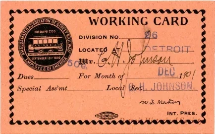 Card, Union - Working Card
Amalgamated Association of Street Railway Employees of America