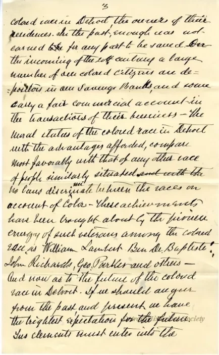 Letter - The Past, Present and Future of the Colored Race in Detroit
