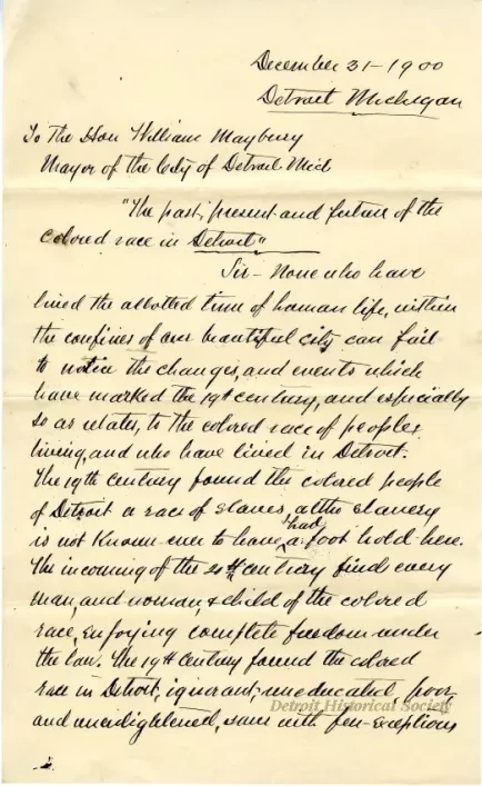 Letter - The Past, Present and Future of the Colored Race in Detroit
