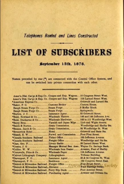 Directory, Telephone - The Speaking Telephone!
List of Subscribers connected with the Central Office System