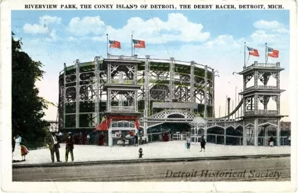 Postcard - Riverview Park, The Coney Island of Detroit, The Derby Racer, Detroit, Mich.