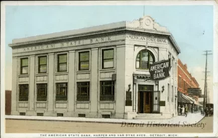 Postcard - The American State Bank, Harper and Van Dyke Aves., Detroit, Mich.