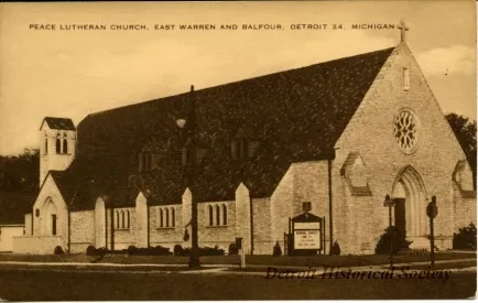 Postcard - Peace Lutheran Church, East Warren and Balfour, Detroit 24, Michigan