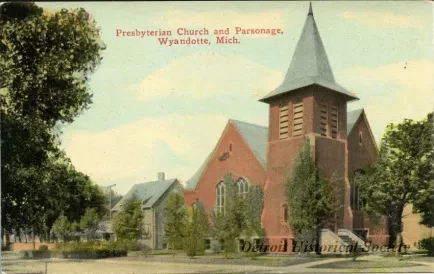 Postcard - Presbyterian Curch and Parsonage, Wyandotte, Mich.