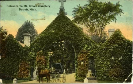 Postcard - Entrance to Mt. Elliott Cemetery, Detroit, Mich.