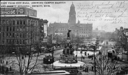 Postcard - View from City Hall. (Showing Campus Martius and County Building.) Detroit, Mich.