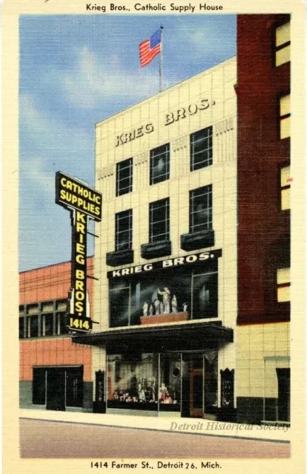 Postcard - Krieg Bros., Catholic Supply House. 1414 Farmer St., Detroit 26, Mich.