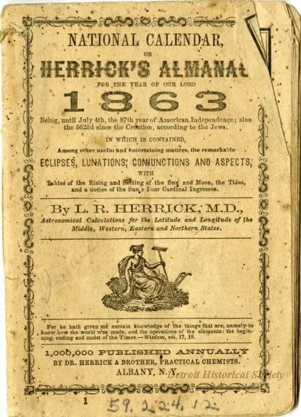 Booklet - National Calendar or Herrick's Almanac for the Year of our Lord 1863