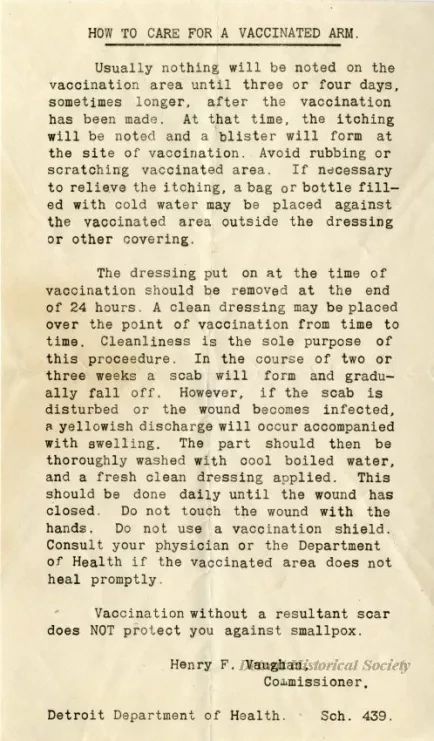 Brochure - How To Care for a Vaccinated Arm