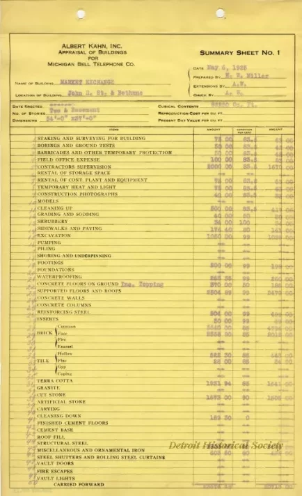 Binder, Post - Appraisal of Buildings for Michigan Bell Telephone Co. 
by Albert Kahn, Inc.