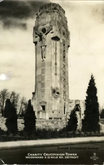 Postcard - Charity Crucifixtion Tower, Woodward & 12 Mile Rd. Detroit