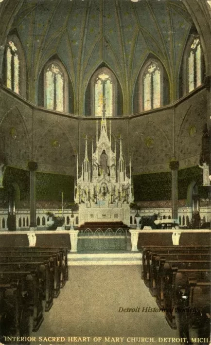 Postcard - Interior Sacred Heart of Mary Church, Detroit, Mich.