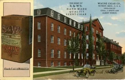 Postcard - Wayne Cigar Co., Detroit, Mich., U.S.A. Operated by Chas. J. Spietz and Albert Worch.